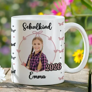 Tasse Einschulung mit Name und Bild Personalisieren Mädchen Schmetterling