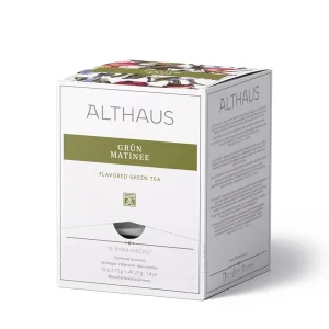 ALTHAUS Grüner Tee Grün Matinee, aromatisierter Sencha Tee mit Blüten, 15 Pyramiden-Teebeutel, einzeln verpackt, 41,25 g, 100 % biologisch abbaubare Beutel, in Deutschland gemischt & verpackt