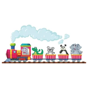 Wandtatoo Kinderzimmer Deko Zug mit Nilpferd Krokodil Koalabär Panda Elefant