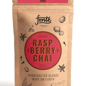 Fonte Vegan Raspberry Chai Latte Pulver, Handgemachte Gewürzmischung mit Schwarzem Tee und Himbeere, 250g Packung, Natürliche Zutaten