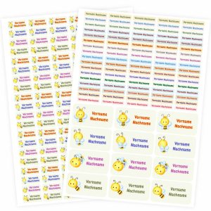 Namensaufkleber Set - personalisiert mit Wunschname für Stifte und alle Schulsachen - Bienen