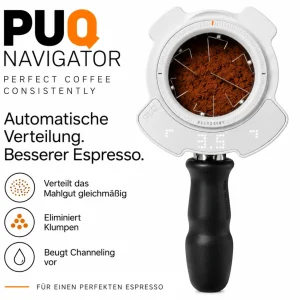 PUQ Navigator Elektronisches WDT-Tool für Espresso, 58mm Siebträger, digitale LED-Anzeige, Weiß