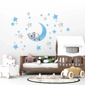 Wandtattoo Kinderzimmer Mond mit Koala Bär und Sternen